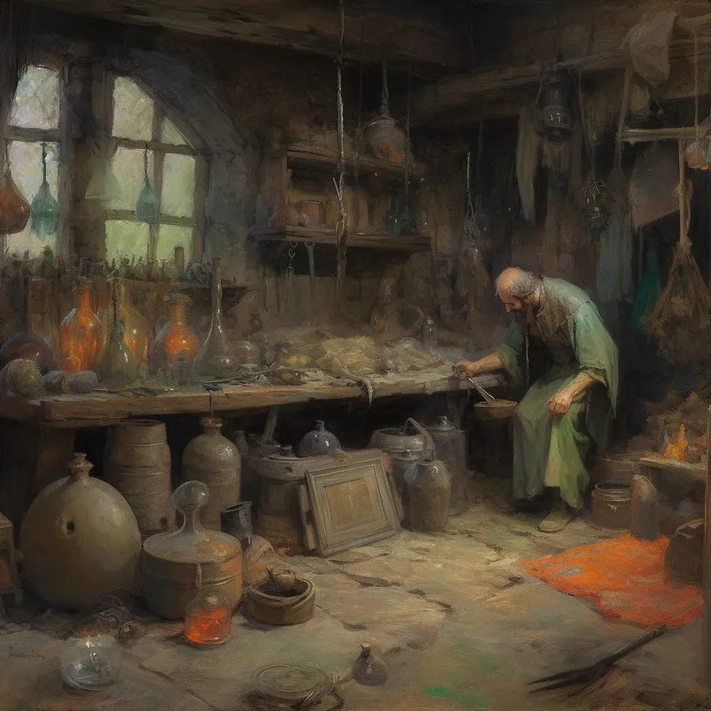 Scene of a medieval alchemist