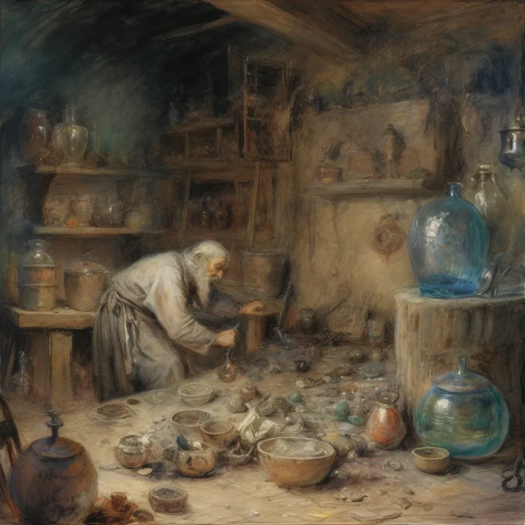 Scene of a medieval alchemist