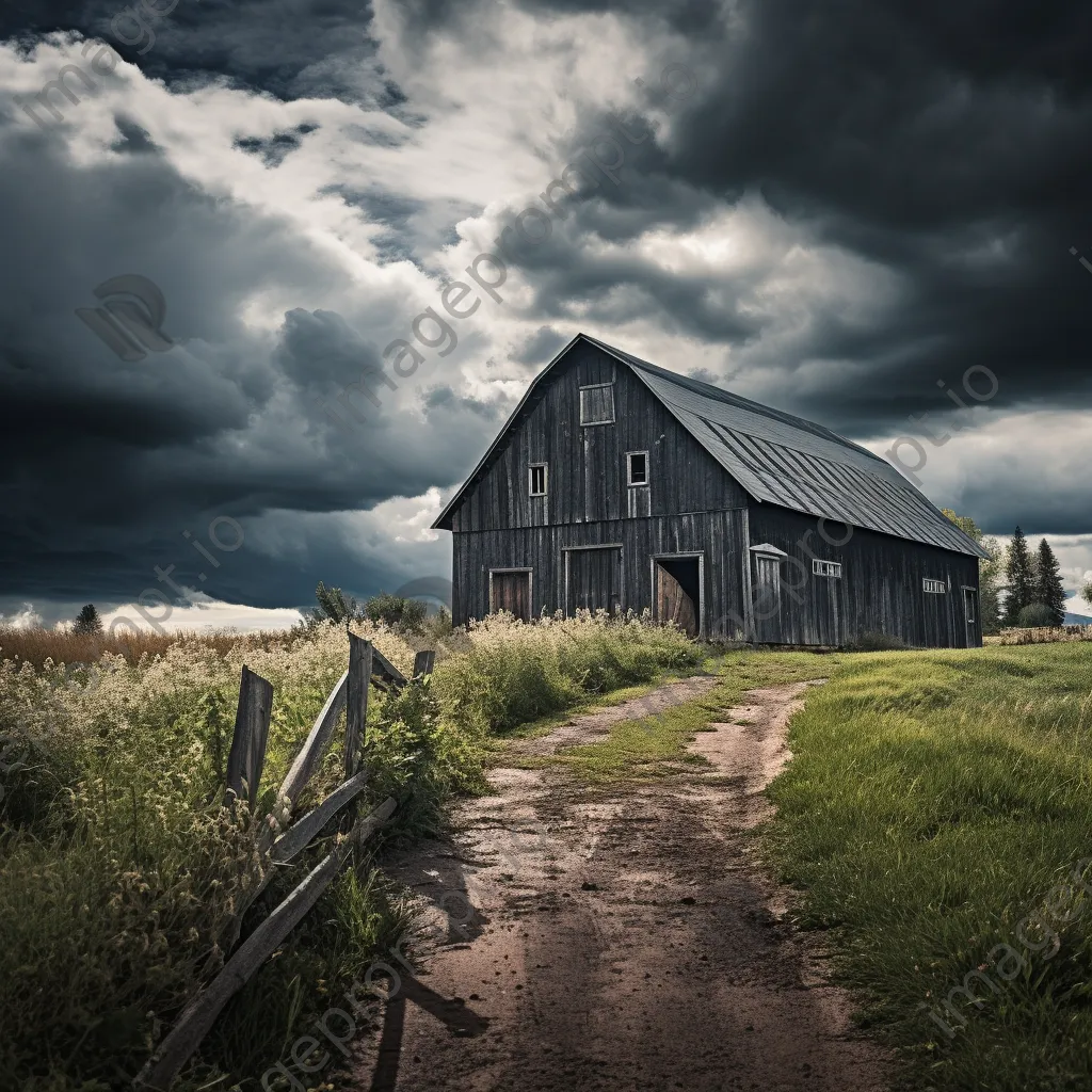 Barn under dramatic stormy sky - Image 1