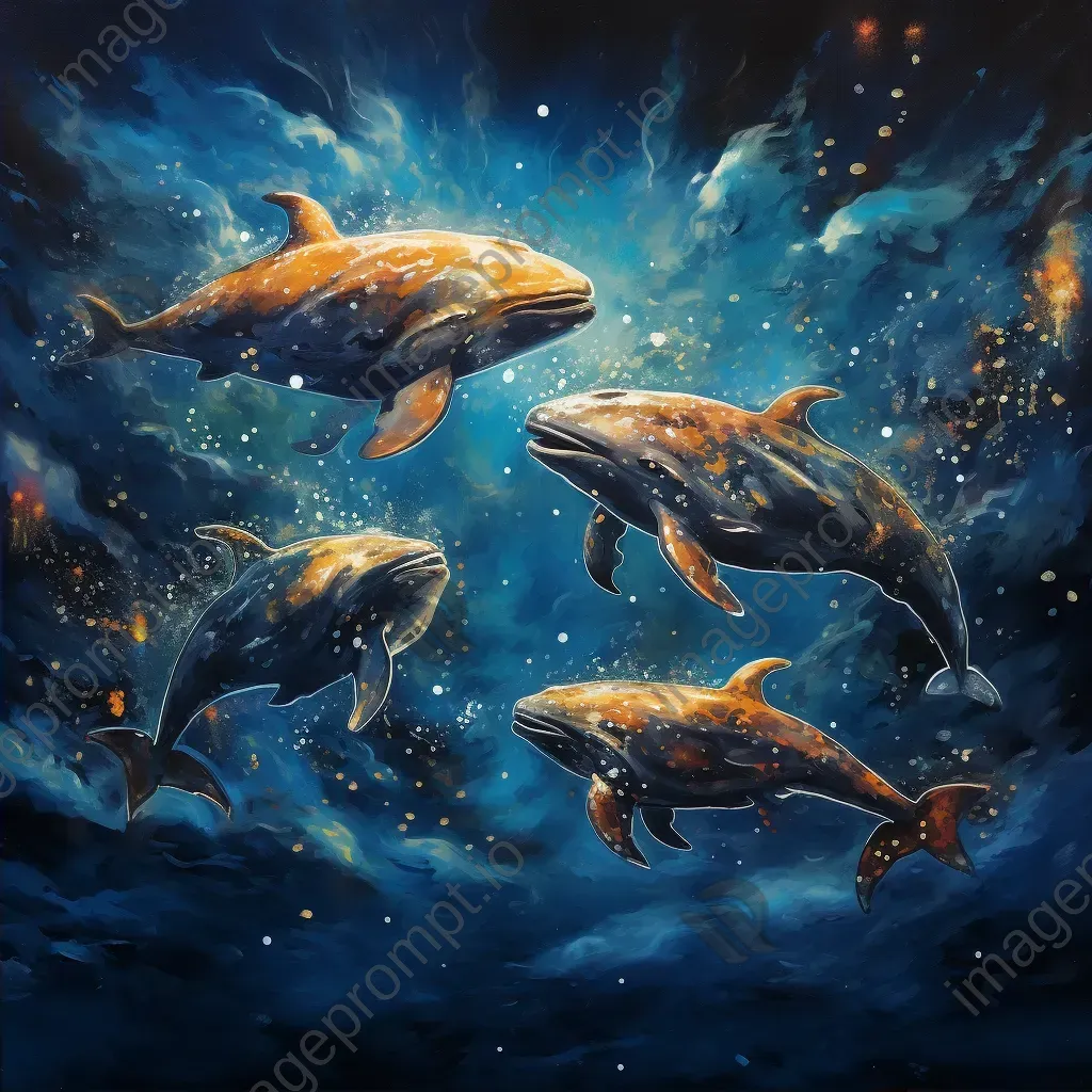 Surrealistic artwork of cosmic whales swimming among glowing constellations - Image 2