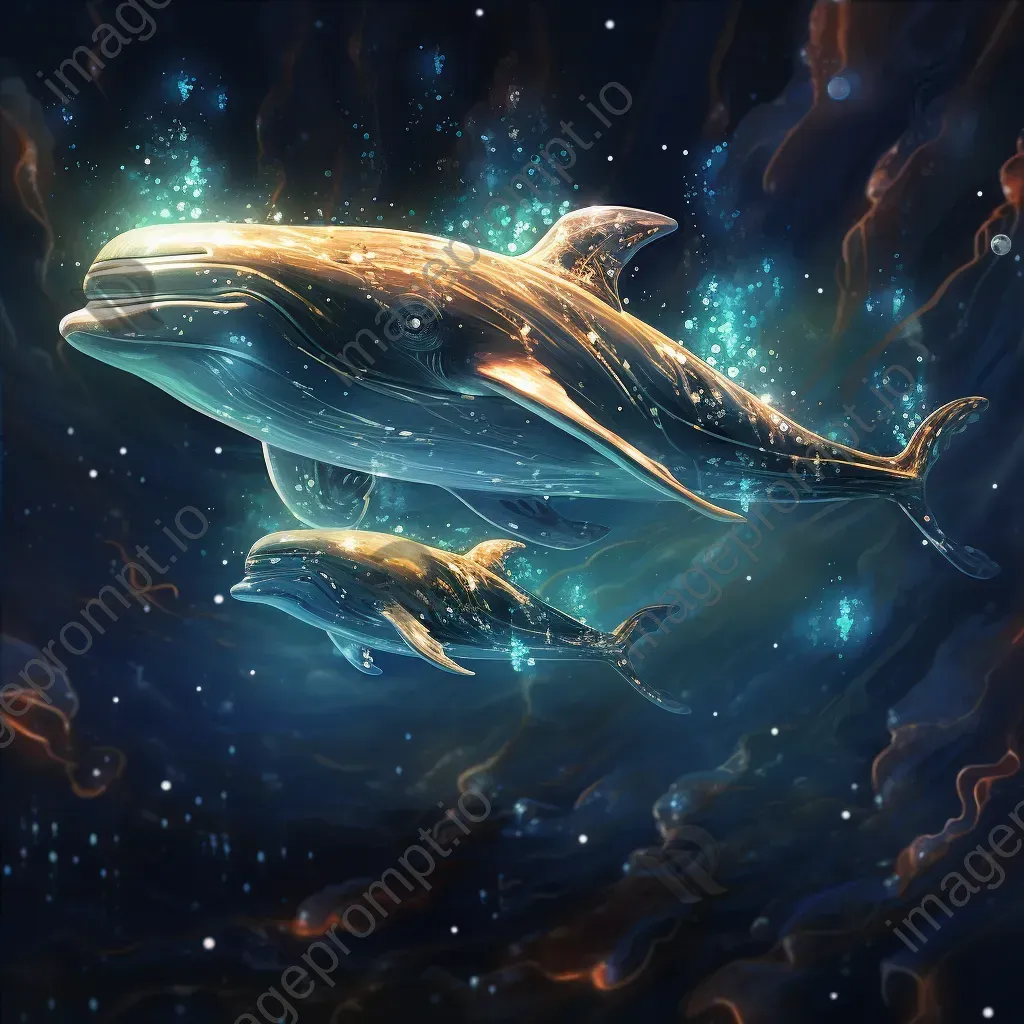 Surrealistic artwork of cosmic whales swimming among glowing constellations - Image 4