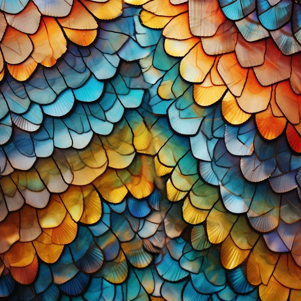 Depiction of stunning array of colors in butterfly wing scales, a microscopic kaleidoscope of natural artistry. - Image 2