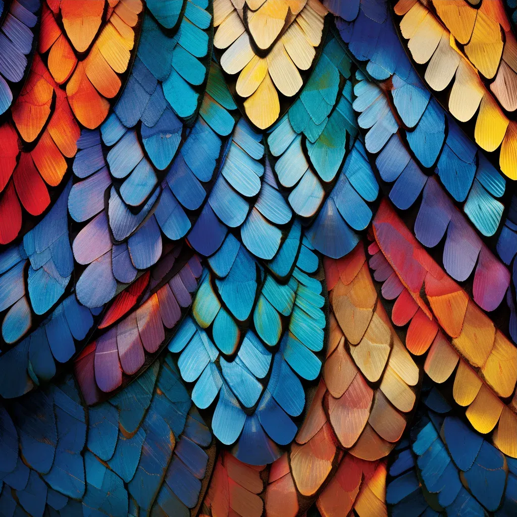 Depiction of stunning array of colors in butterfly wing scales, a microscopic kaleidoscope of natural artistry. - Image 3