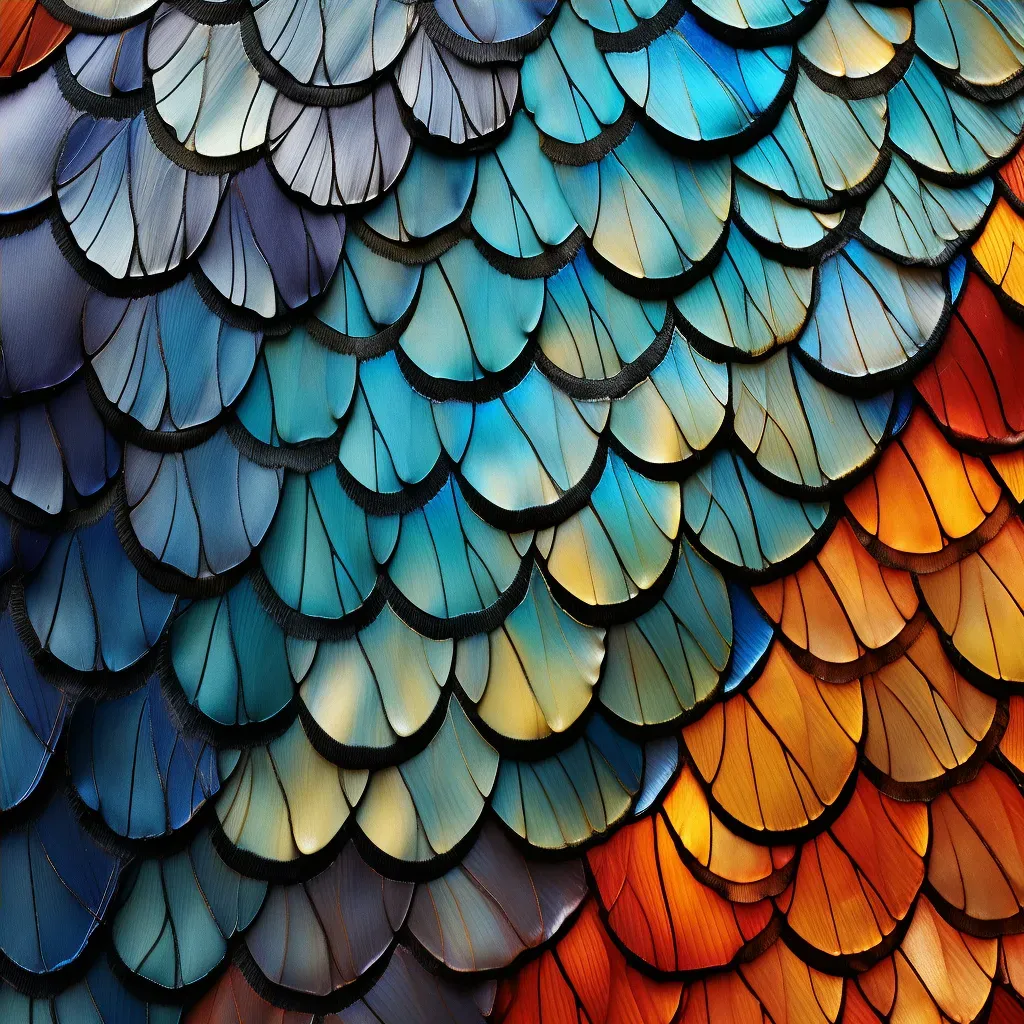 Depiction of stunning array of colors in butterfly wing scales, a microscopic kaleidoscope of natural artistry. - Image 4