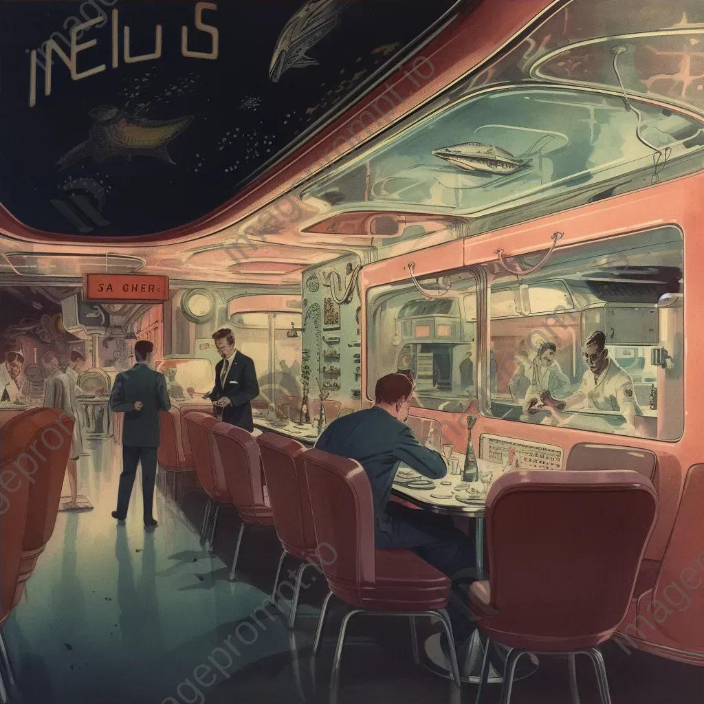 Neon-lit diner in 1950s style with robotic waitstaff and holographic menu boards - Image 4