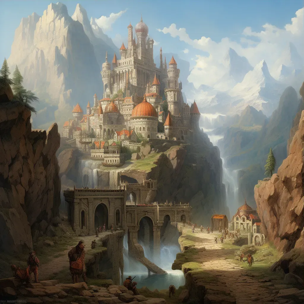 Image of a blend of European castle and Native American pueblo in a mountainous landscape - Image 3