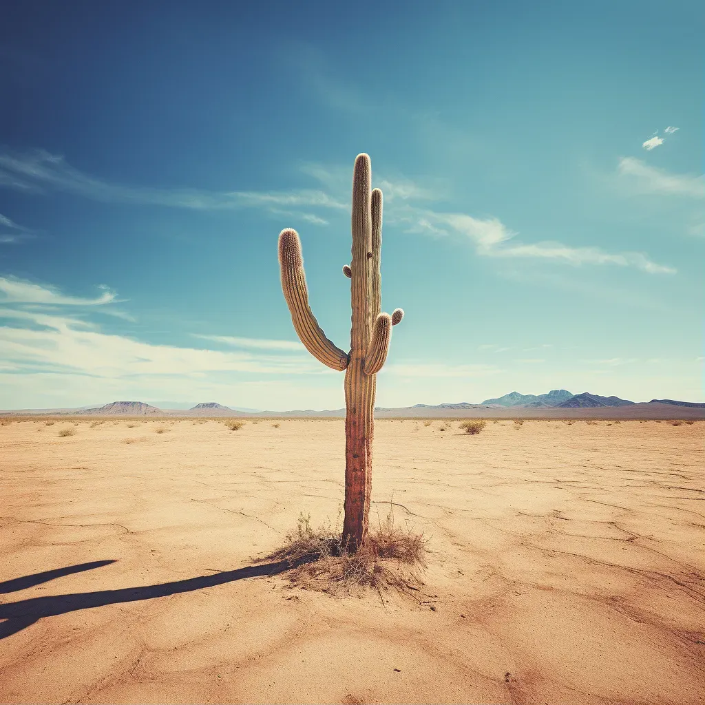 Image of a lone cactus standing tall in a vast desert landscape - Image 1