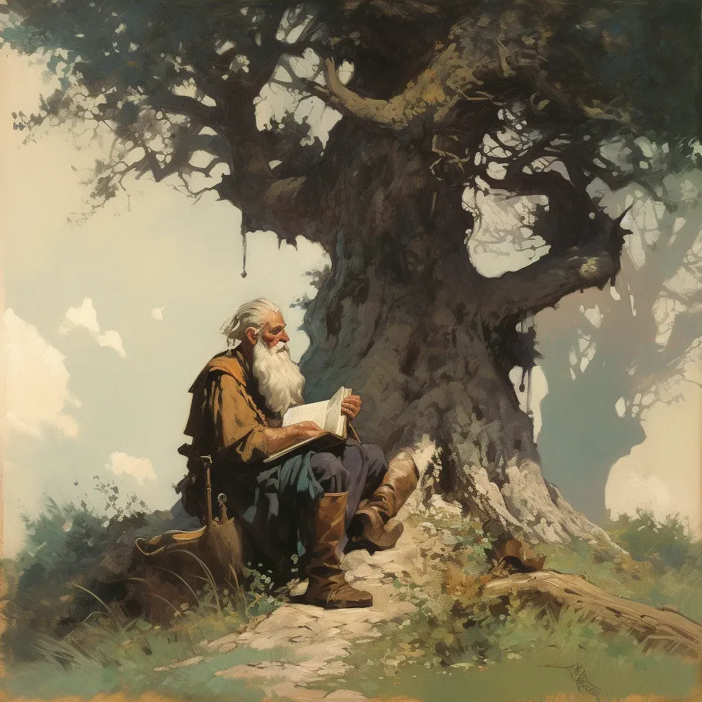 Elderly man reading under tree in image prompt - Image 3