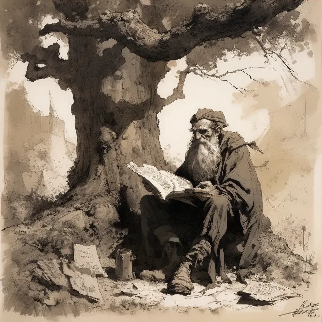 Elderly man reading under tree in image prompt - Image 4