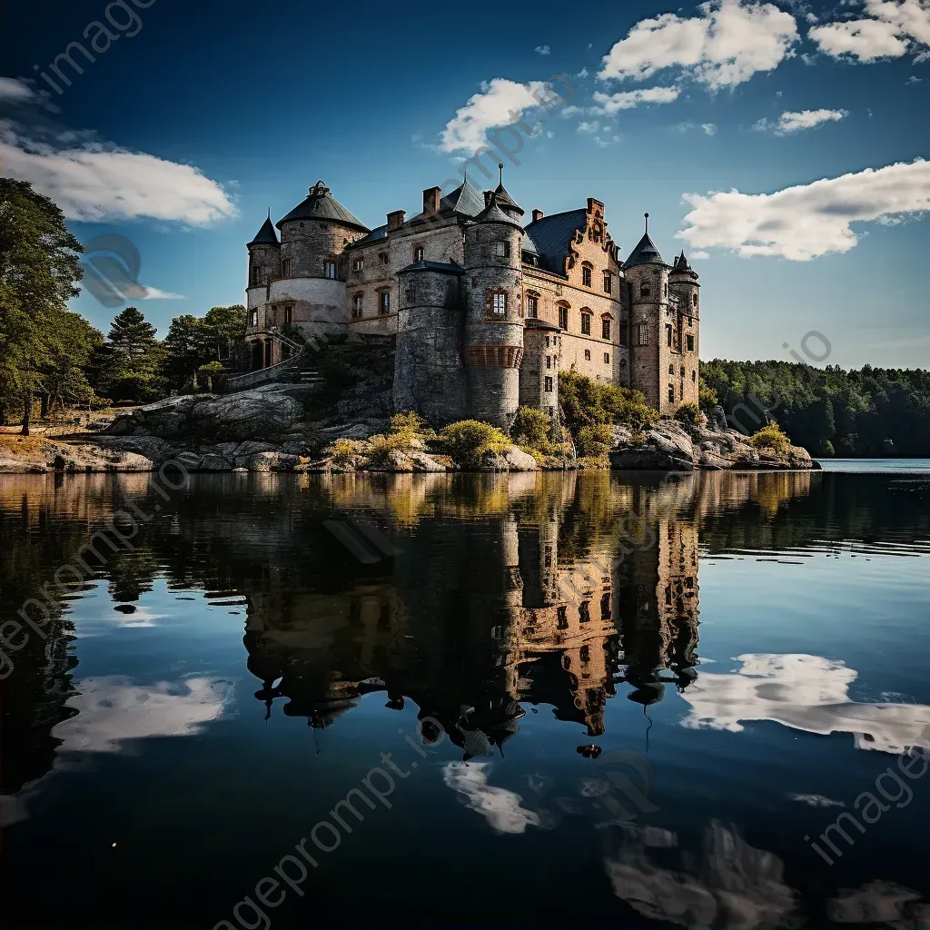 Historic castle on lake island with reflections - Image 2