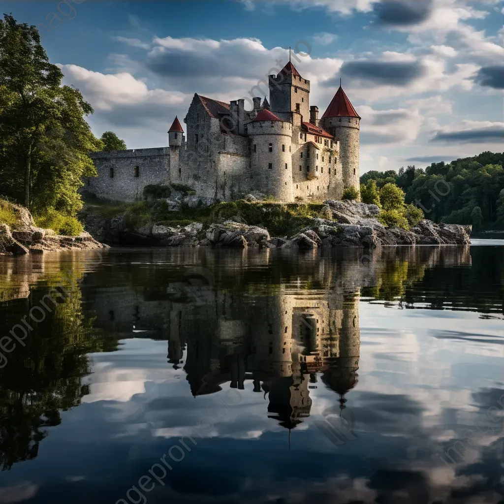 Historic castle on lake island with reflections - Image 3