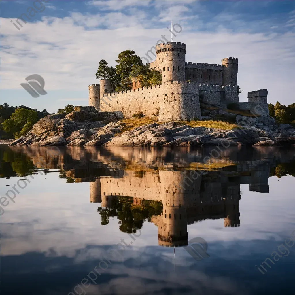 Historic castle on lake island with reflections - Image 4