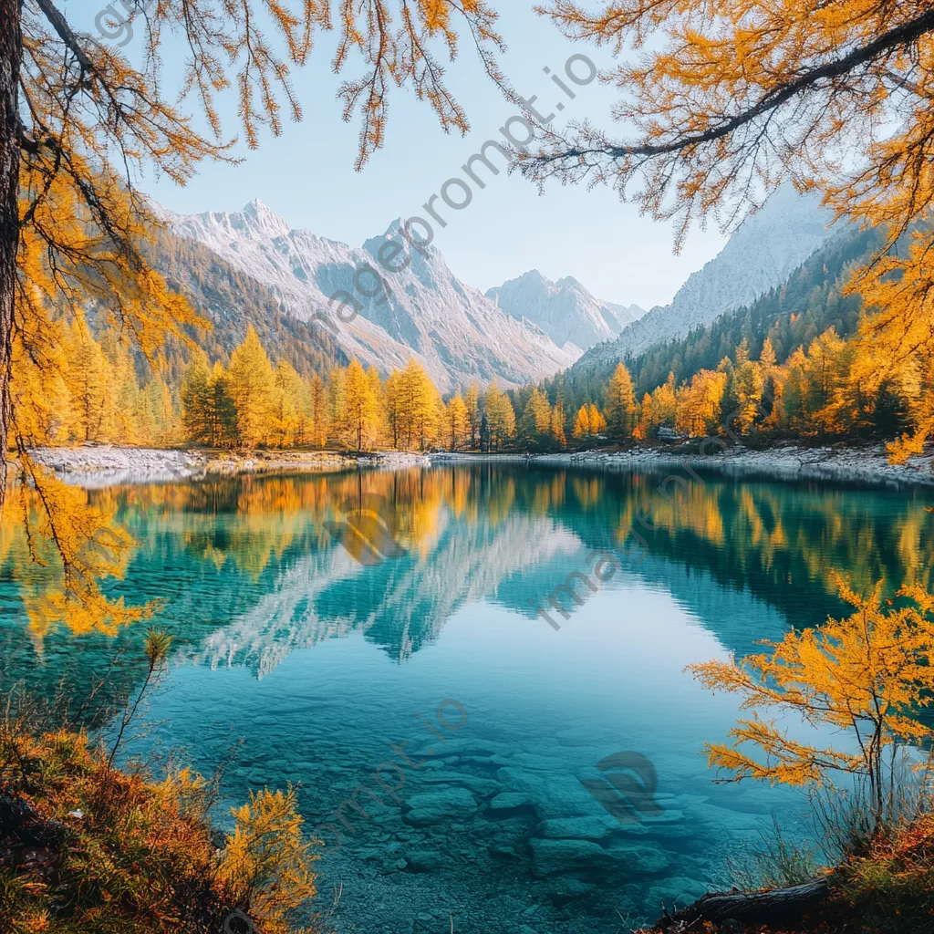 Enchanting alpine lake surrounded by colorful autumn trees - Image 2