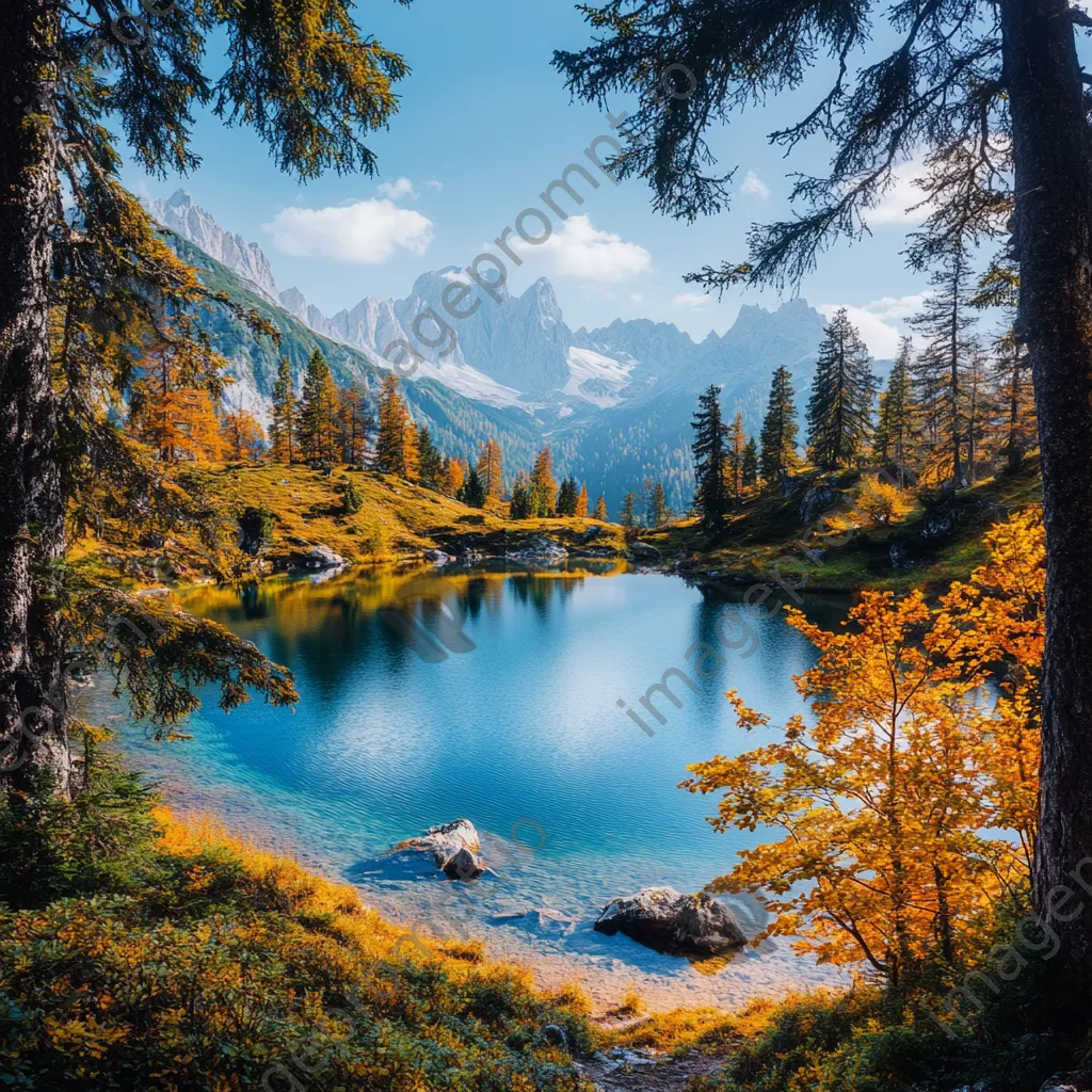 Enchanting alpine lake surrounded by colorful autumn trees - Image 4