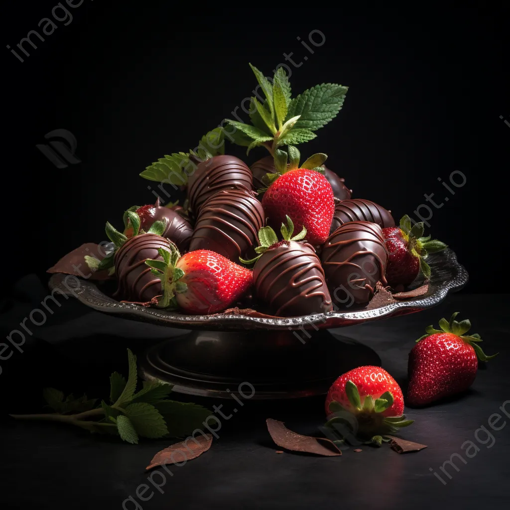 Chocolate-dipped strawberries on slate platter - Image 1