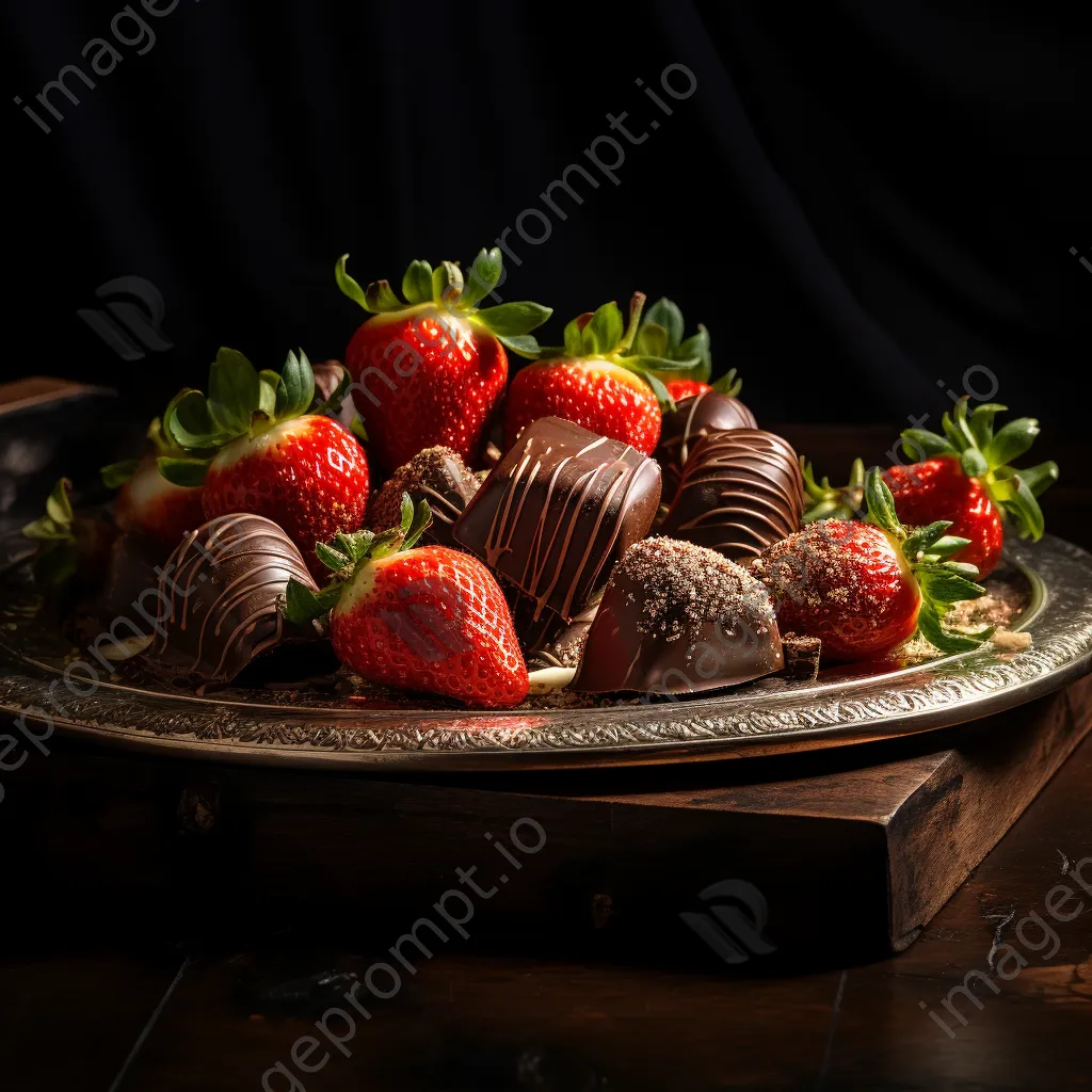 Chocolate-dipped strawberries on slate platter - Image 2