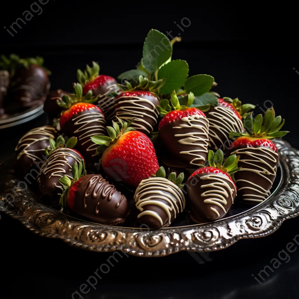 Chocolate-dipped strawberries on slate platter - Image 3