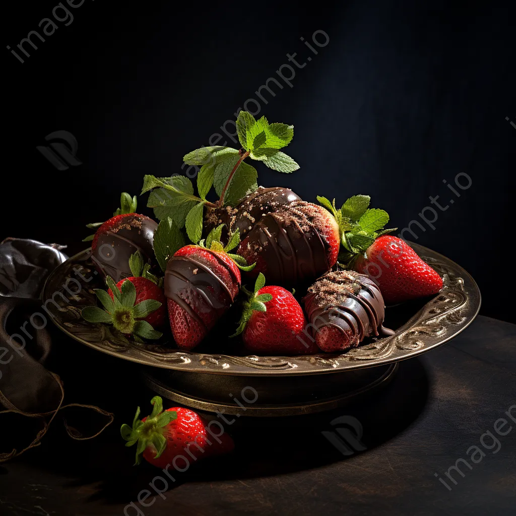 Chocolate-dipped strawberries on slate platter - Image 4