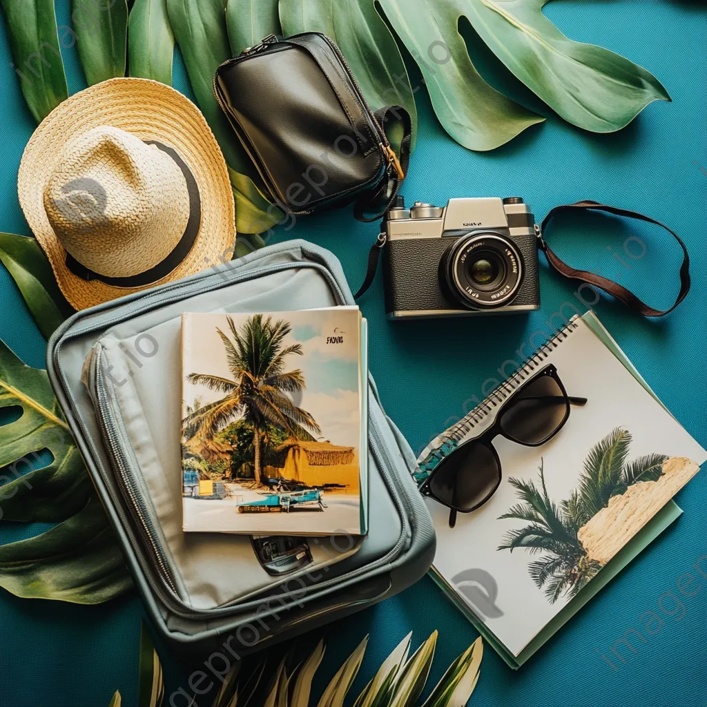 Overhead view of a packed suitcase with travel essentials - Image 2