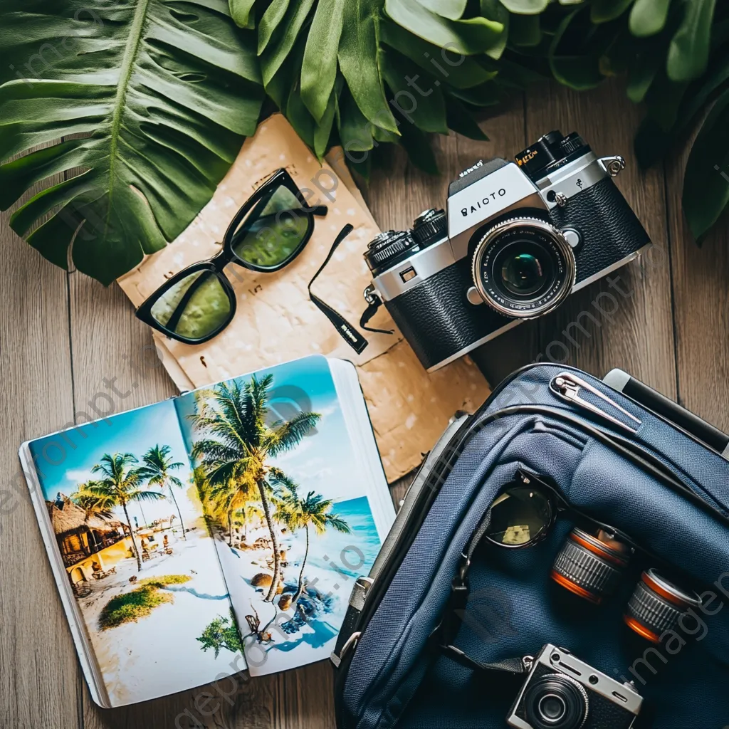 Overhead view of a packed suitcase with travel essentials - Image 3