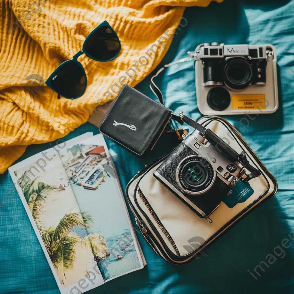 Overhead view of a packed suitcase with travel essentials - Image 4