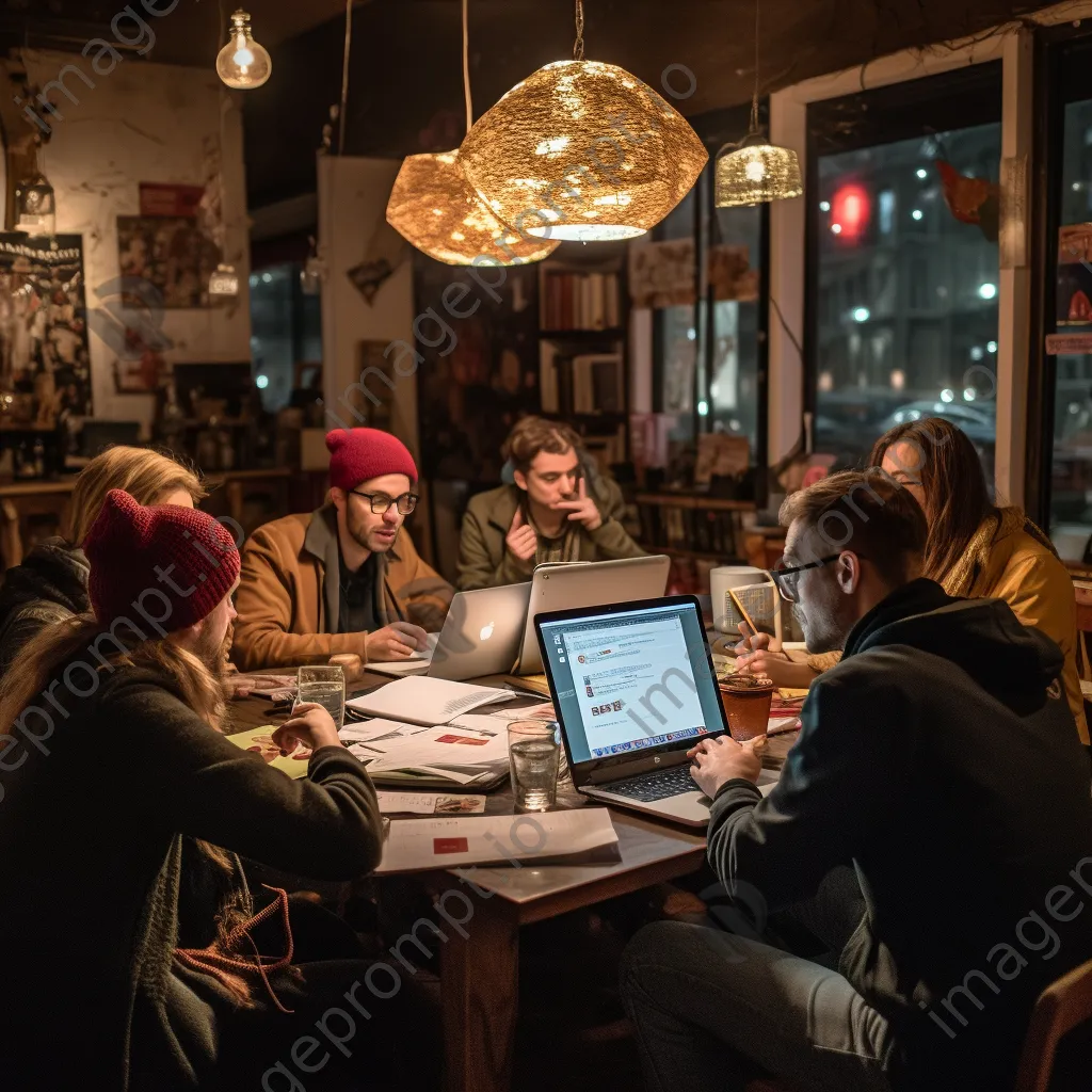 Group of students engaged in study session at a cafe table. - Image 3