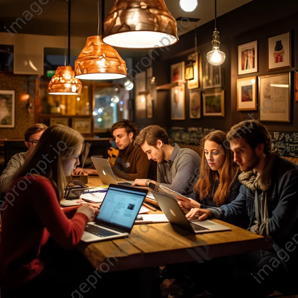 Group of students engaged in study session at a cafe table. - Image 4