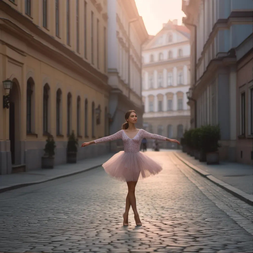 Ballerina performing on a street square in morning light - Image 1