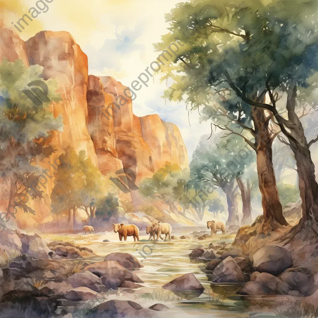 Watercolor painting featuring Enkidu from Epic of Gilgamesh in lush wilderness - Image 1