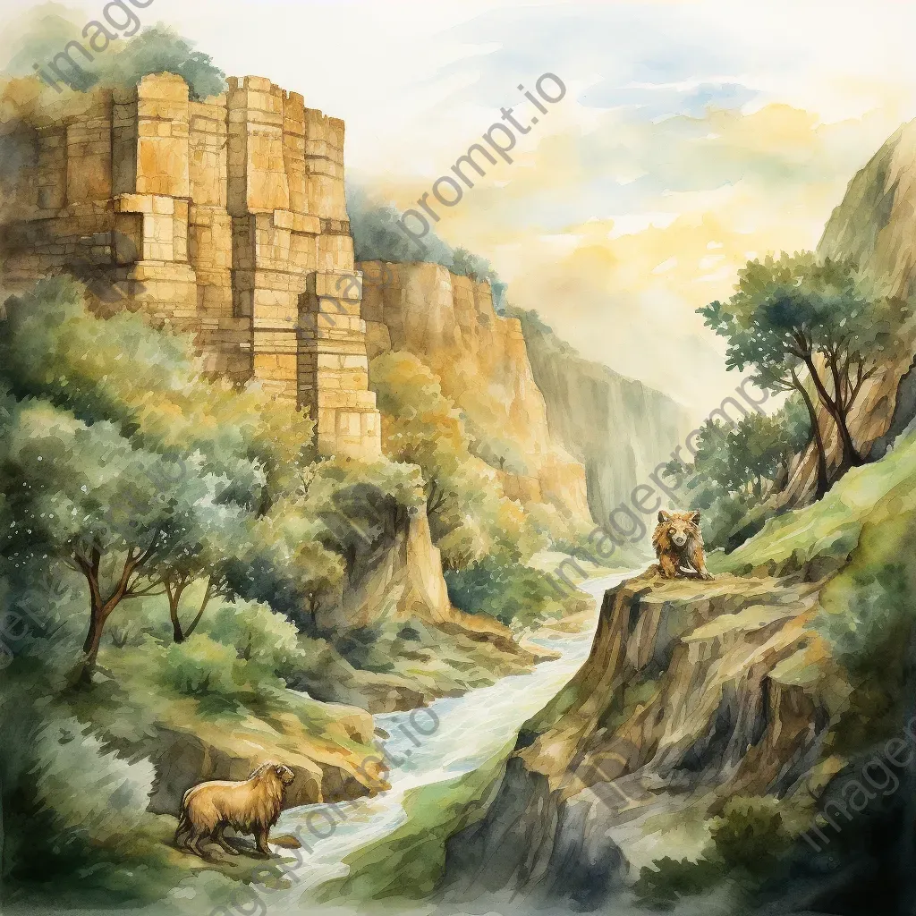 Watercolor painting featuring Enkidu from Epic of Gilgamesh in lush wilderness - Image 3