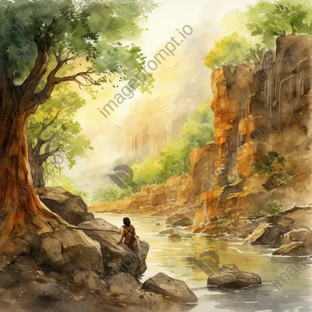 Watercolor painting featuring Enkidu from Epic of Gilgamesh in lush wilderness - Image 4