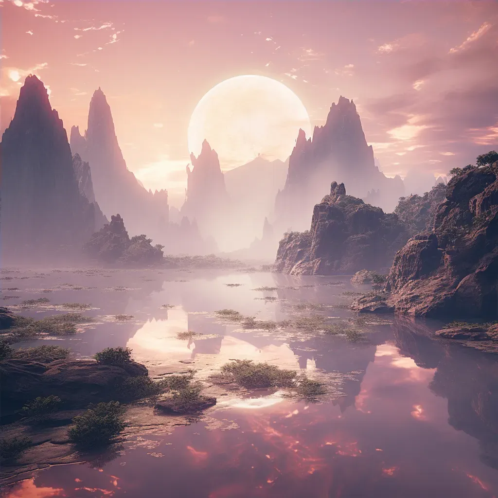 Peaceful ethereal realm with floating islands under pastel sunrise - Image 4