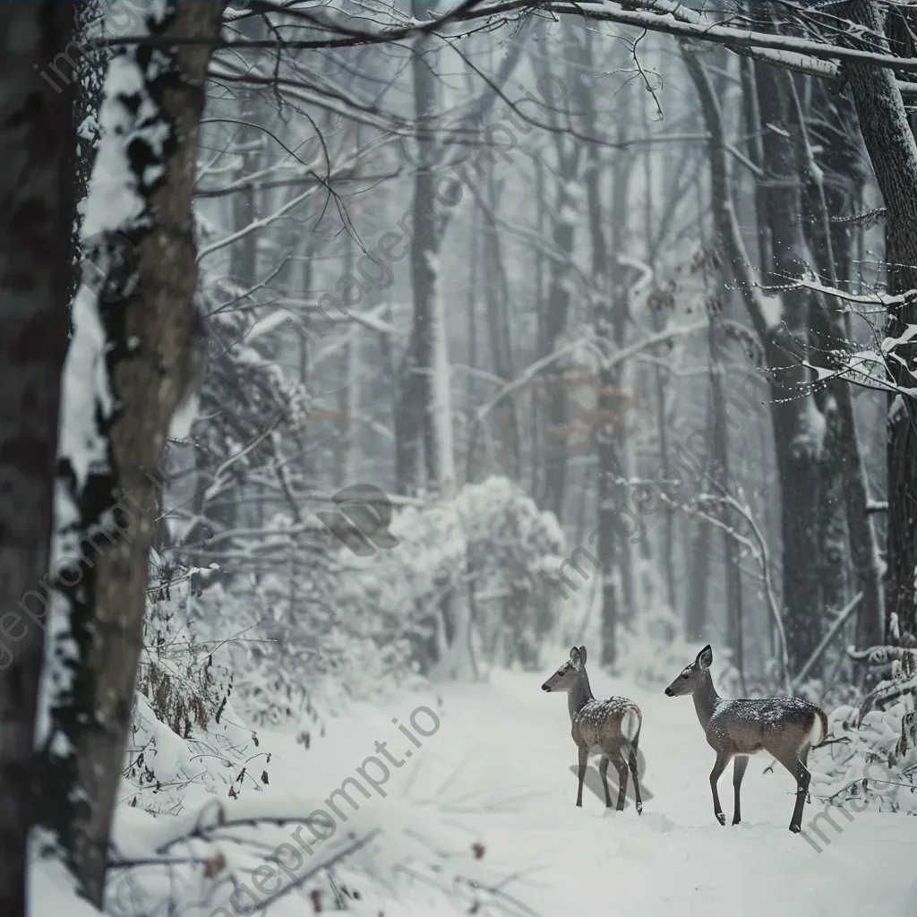 Aerial view of snowy forest with deer in winter - Image 3