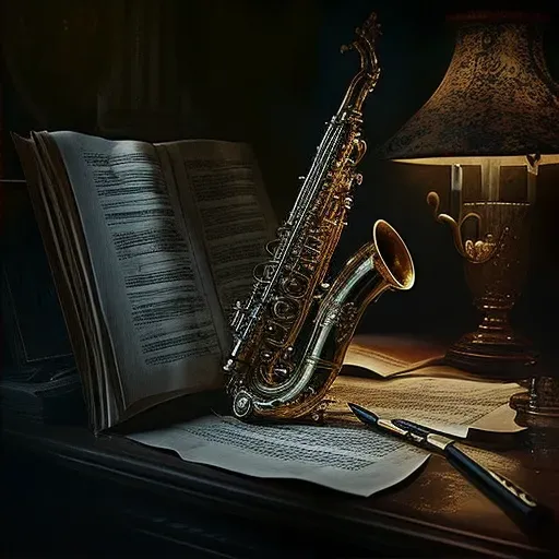 Classic saxophone on sheet music in a dimly lit jazz club - Image 2