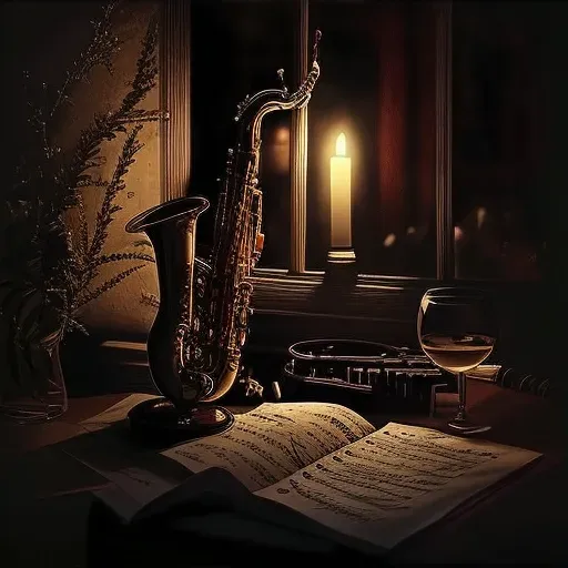 Classic saxophone on sheet music in a dimly lit jazz club - Image 3