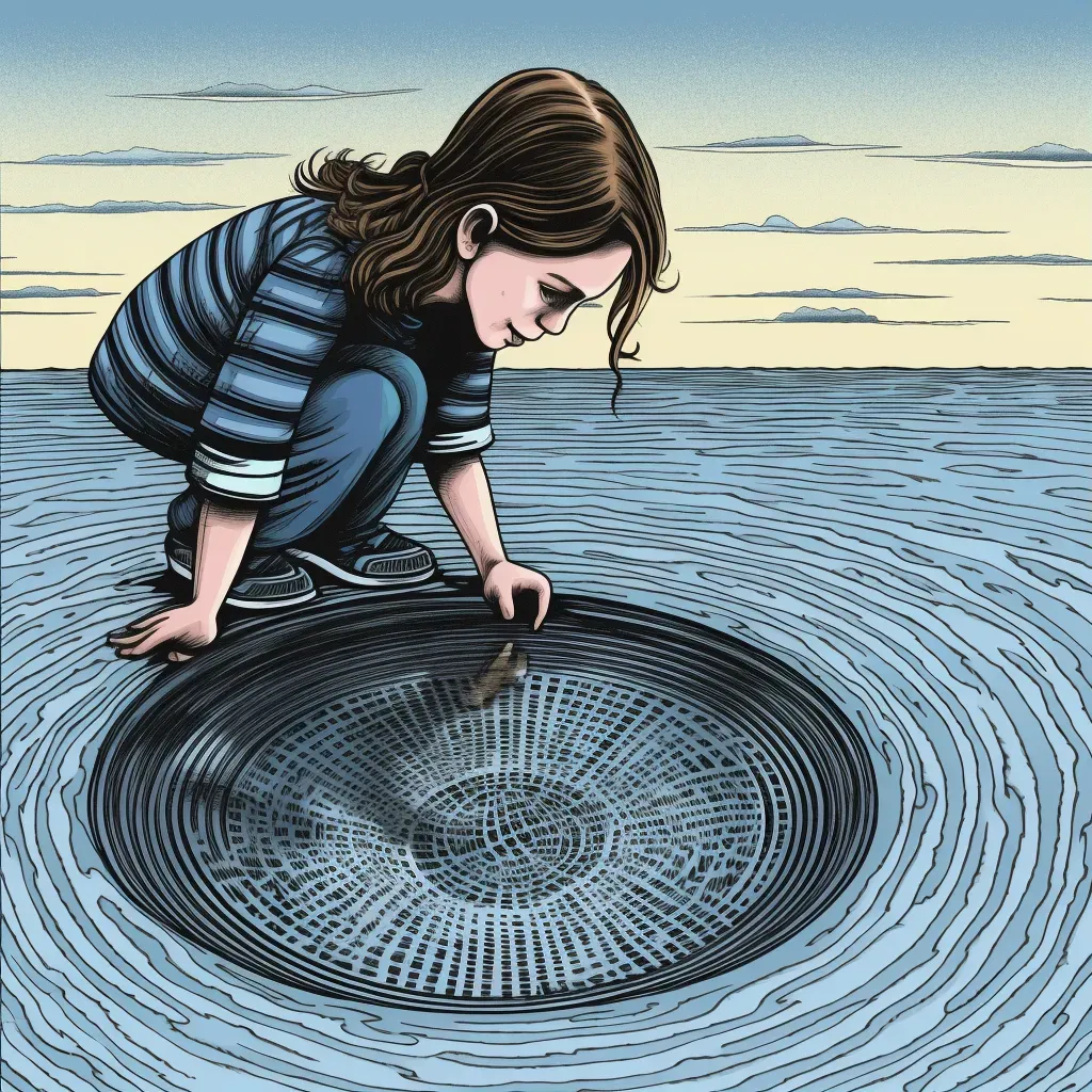 Image of a young girl touching a mirror-like lake surface with prophetic ripples - Image 1