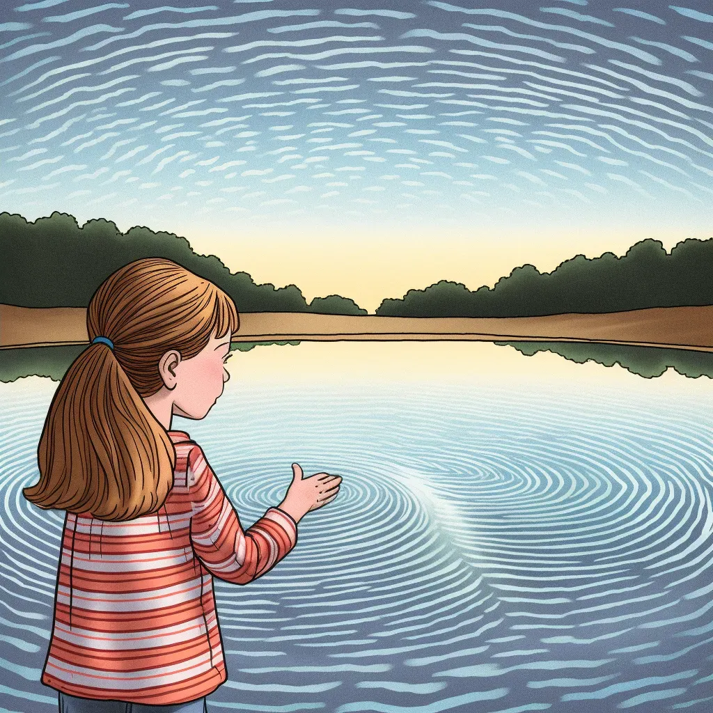 Image of a young girl touching a mirror-like lake surface with prophetic ripples - Image 2