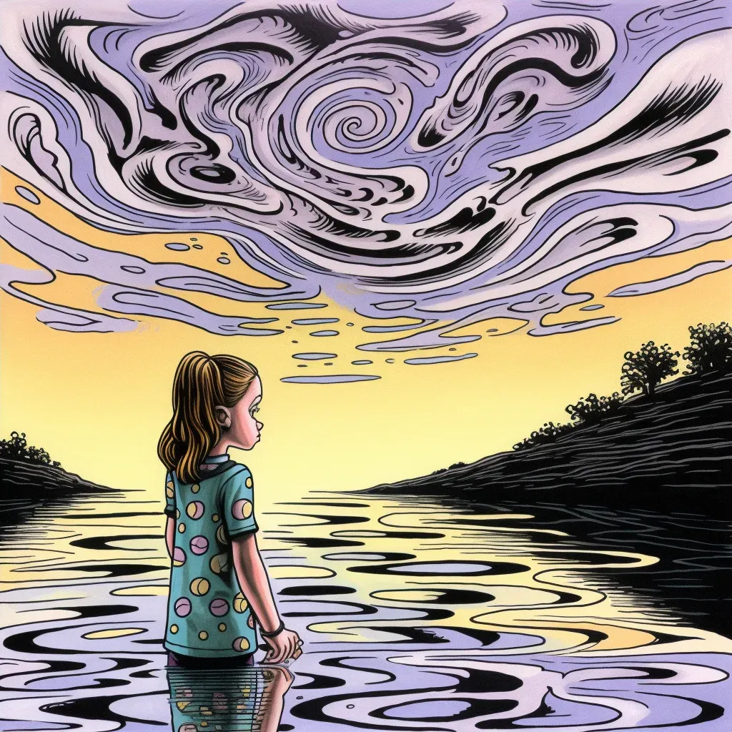 Young Girl and Mirror-Like Lake with Prophetic Ripples