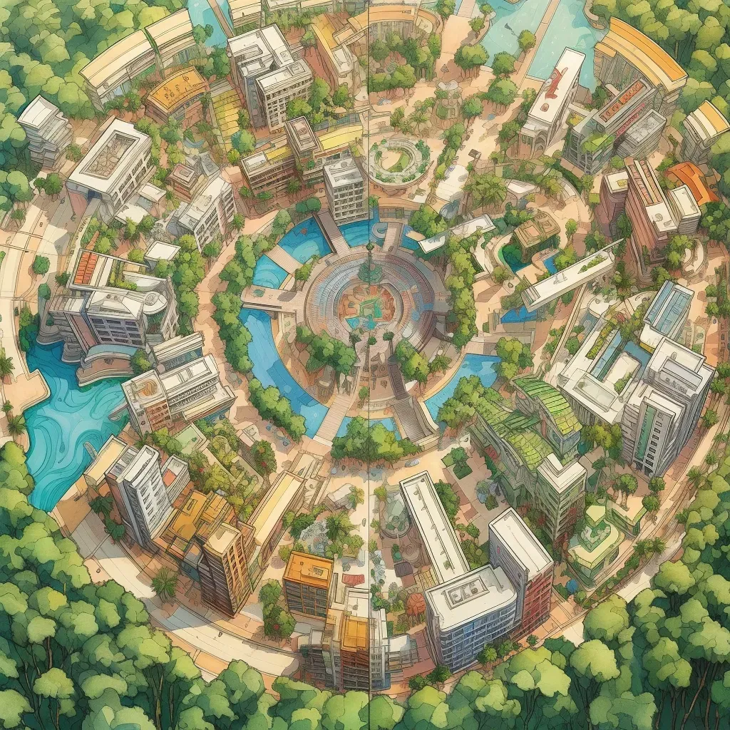 Overhead view of a geometrically planned urban park at midday - Image 1