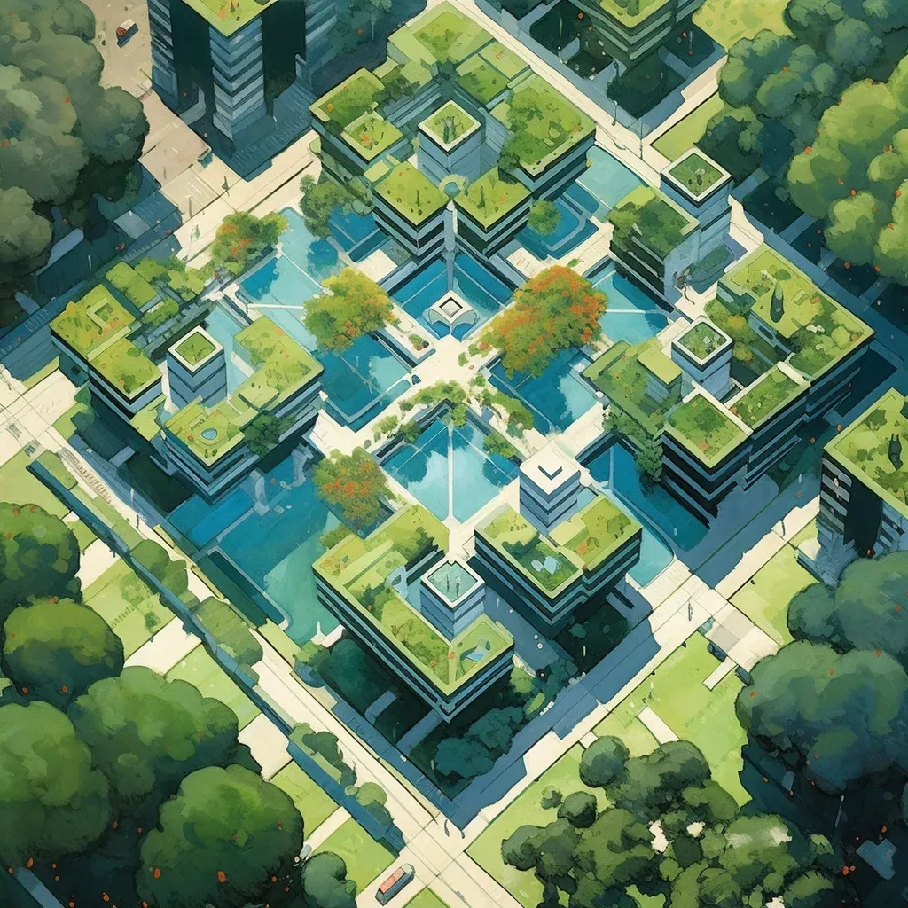 Overhead view of a geometrically planned urban park at midday - Image 2