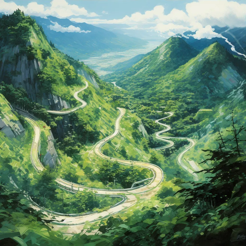 Winding Mountain Road through Greenery