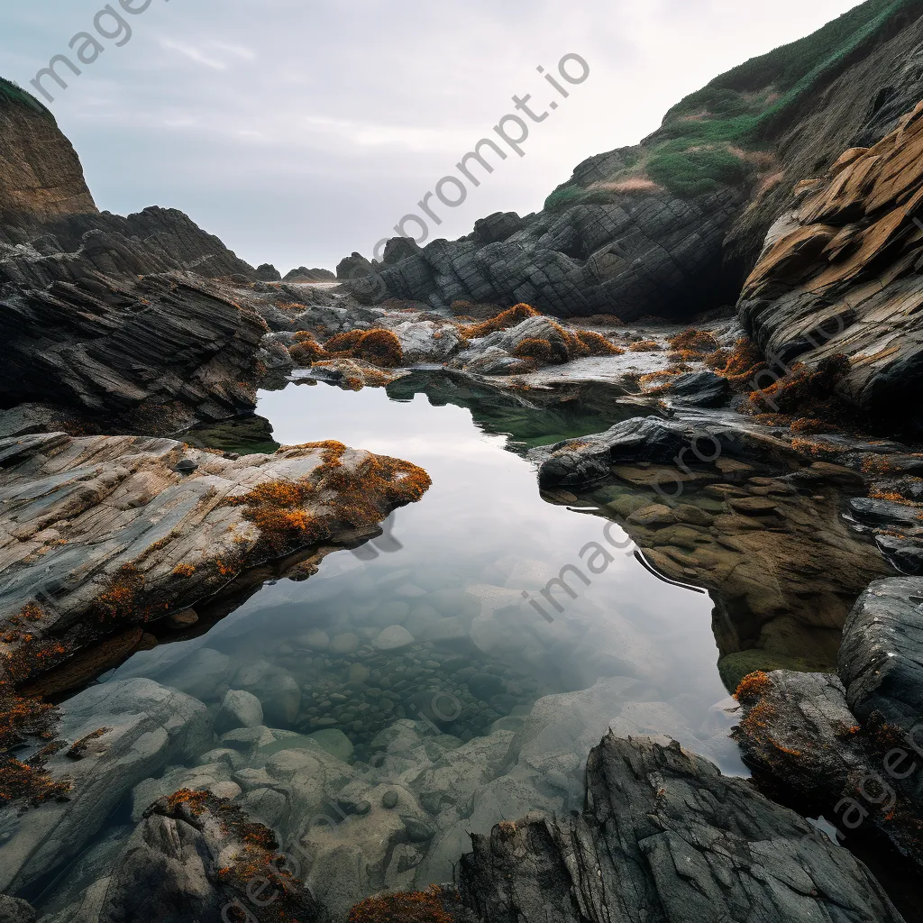 Serene rock pool with morning mist - Image 1