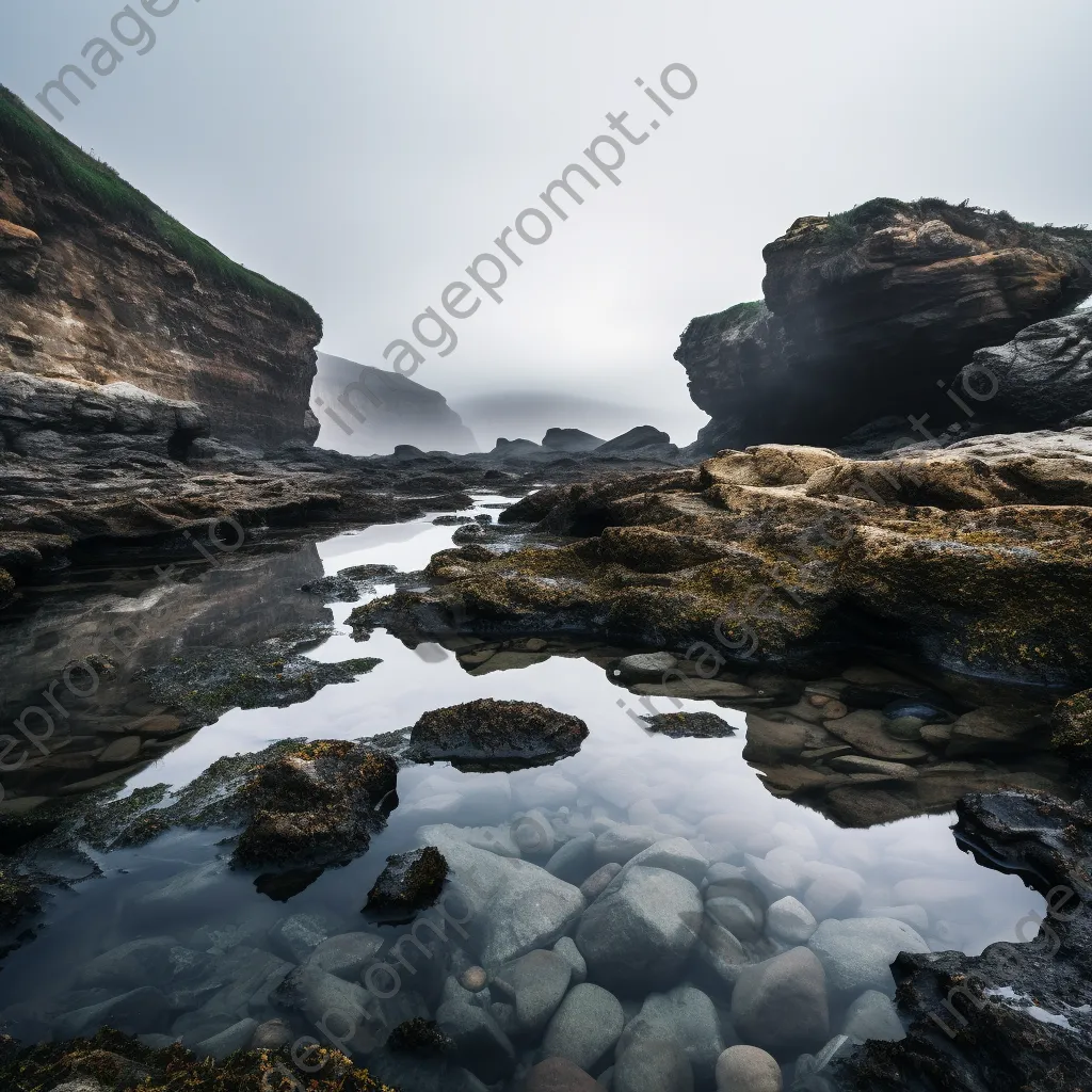 Serene rock pool with morning mist - Image 3