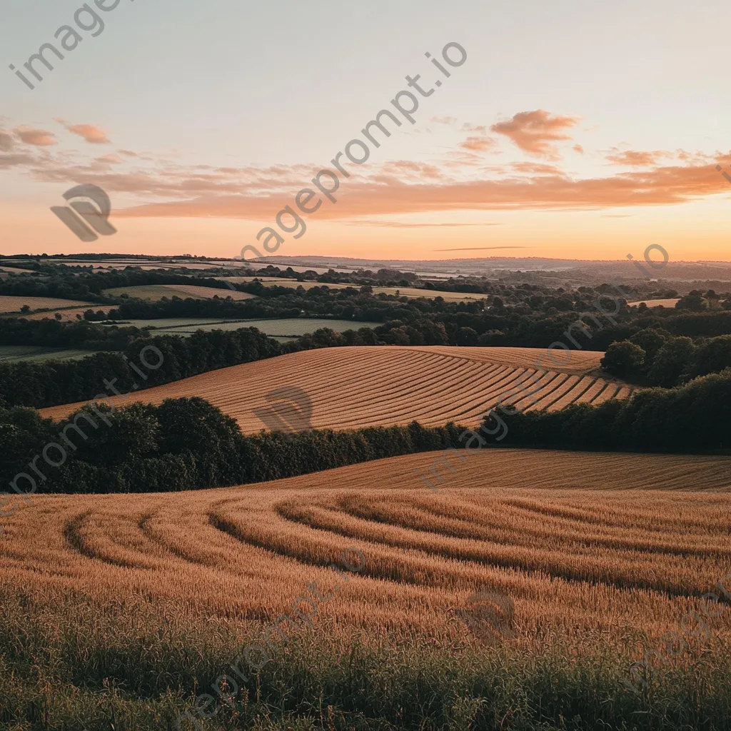 Organic farm field during sunset with crops stretching towards the horizon. - Image 4