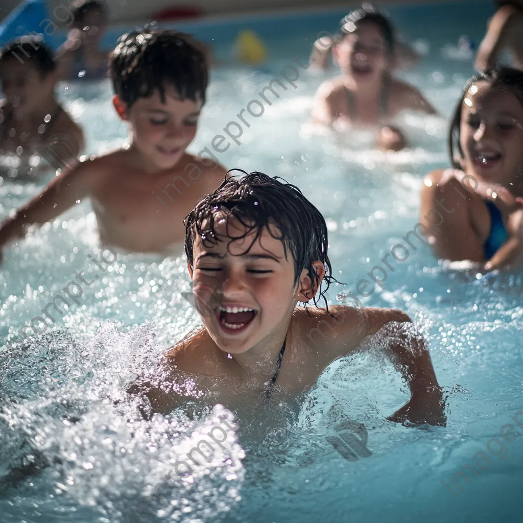 Kids enjoying water aerobics in a shallow pool - Image 2