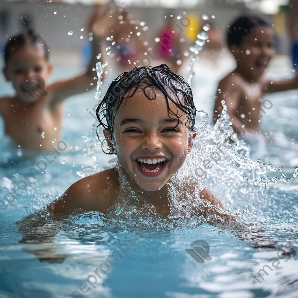 Kids enjoying water aerobics in a shallow pool - Image 4