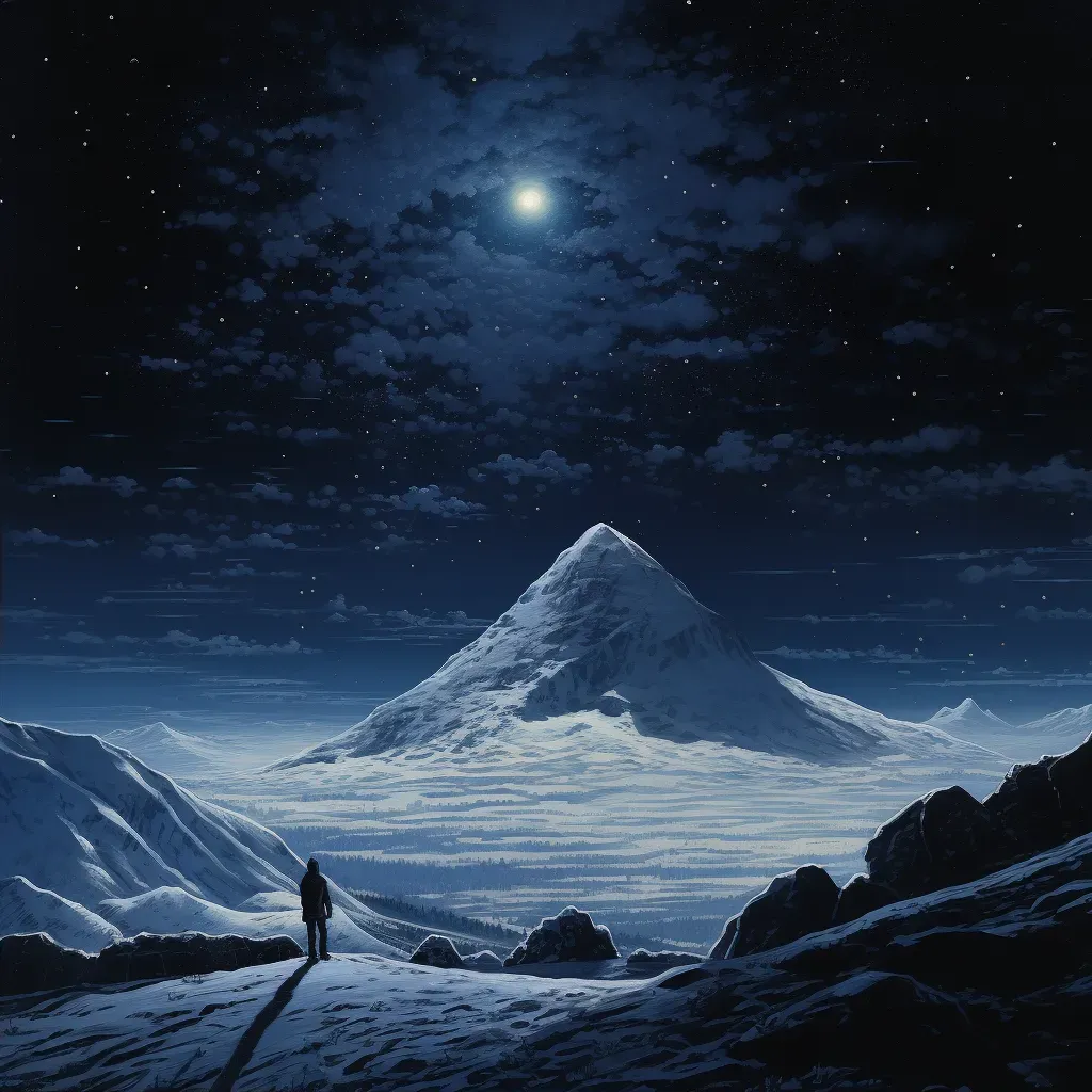 Solitary figure standing on a snow-covered peak under a starry winter night - Image 2