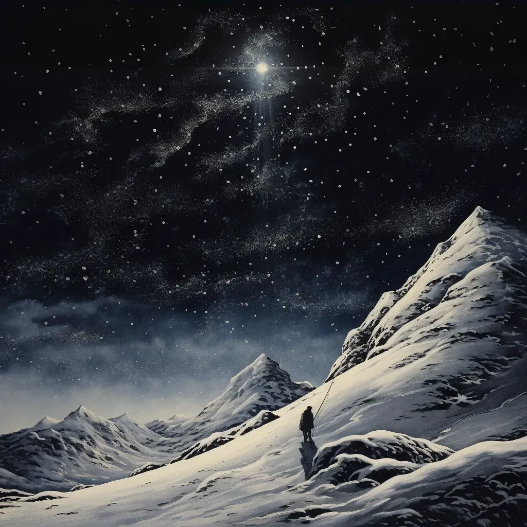 Solitary figure standing on a snow-covered peak under a starry winter night - Image 3