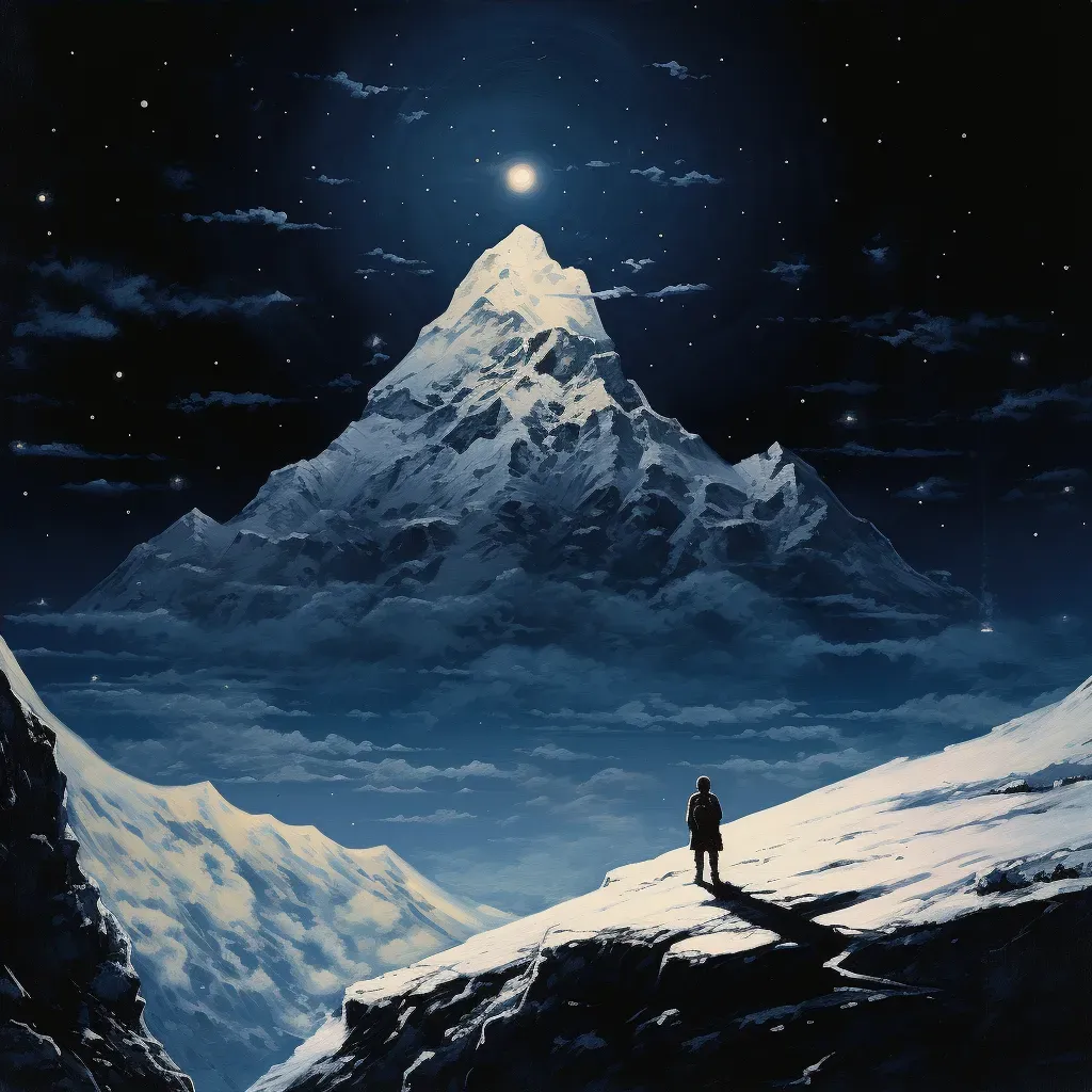 Solitary figure standing on a snow-covered peak under a starry winter night - Image 4