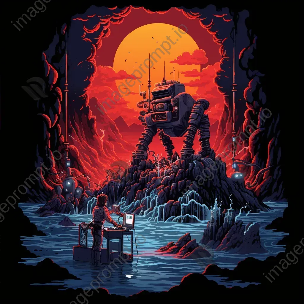 Robotic deep-sea exploration of a glowing volcano in pixel-art style - Image 4